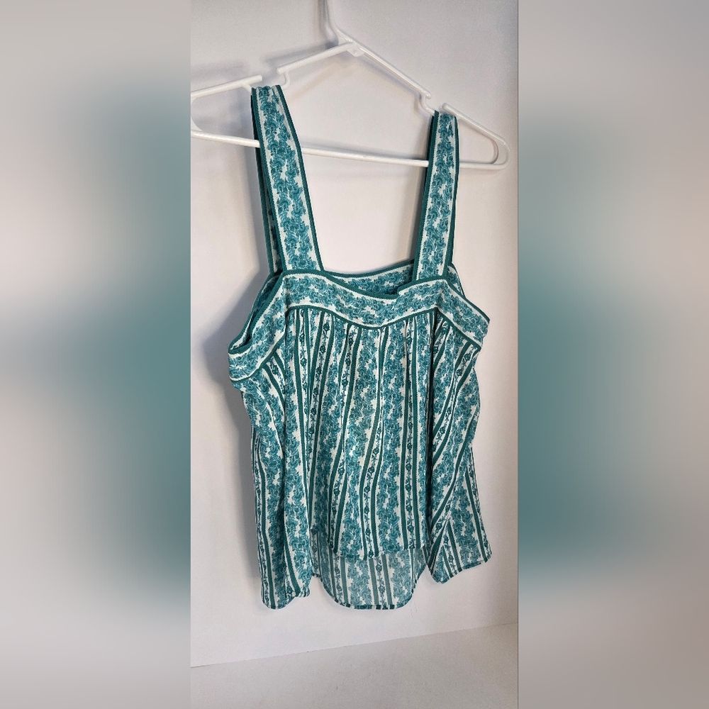 Chelsea & Violet Teal & White Dainty Feminine Tank Top Boho Minimalist Size L